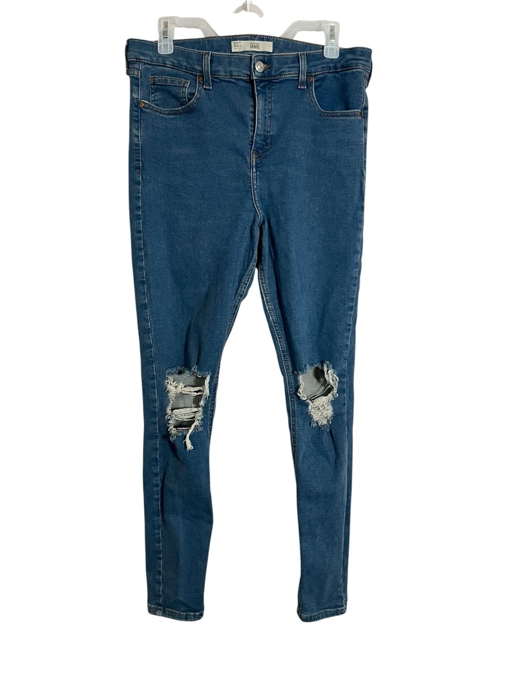 Topshop Dark Blue Ripped High-Rise Skinny Jeans